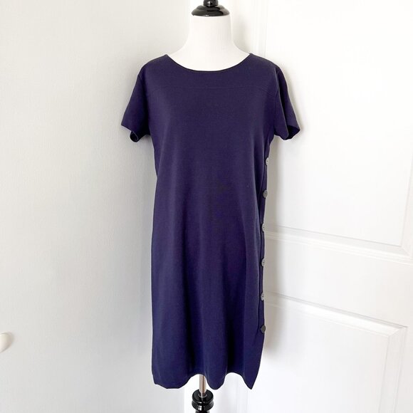 Escada Dresses & Skirts - Escada Navy Blue Side Button Wool Knit Shift Dress
